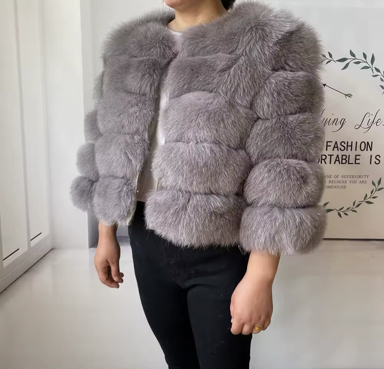LIGHT GREY FOX FUR COAT