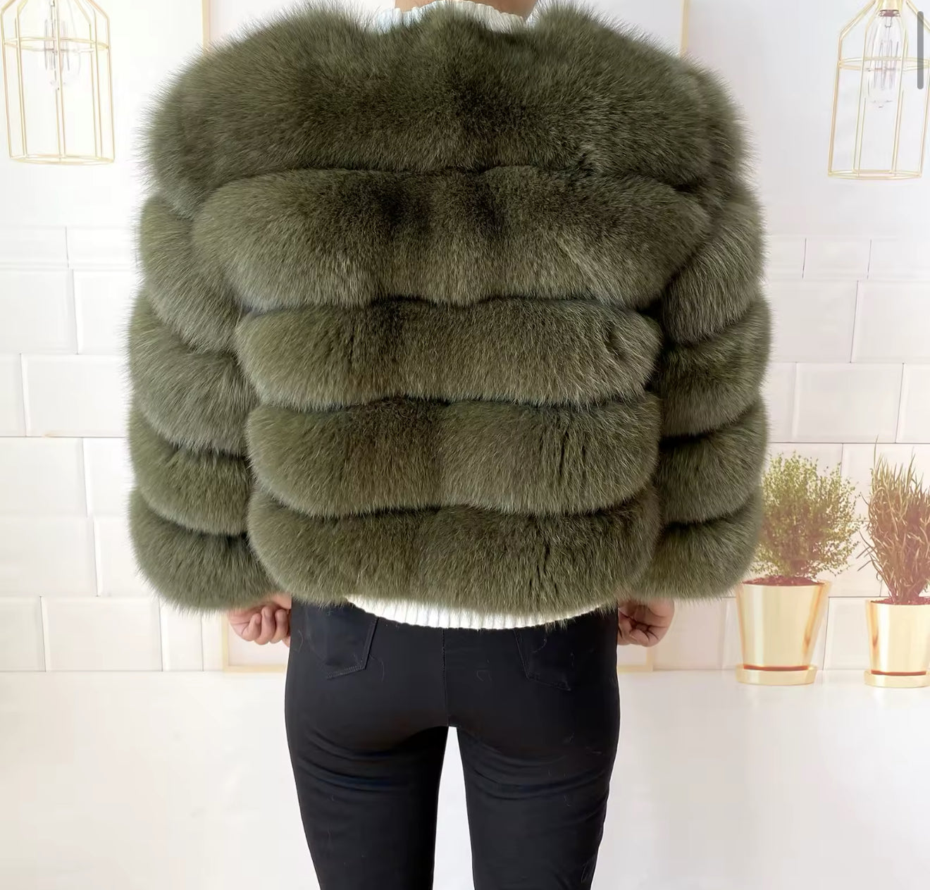 ARMY GREEN FOX FUR COAT