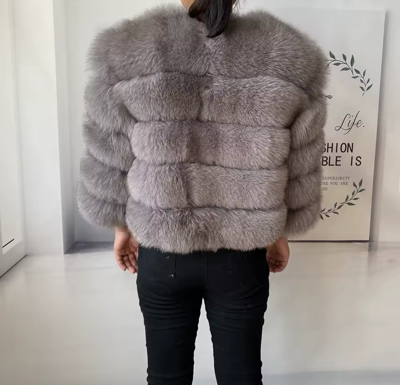LIGHT GREY FOX FUR COAT