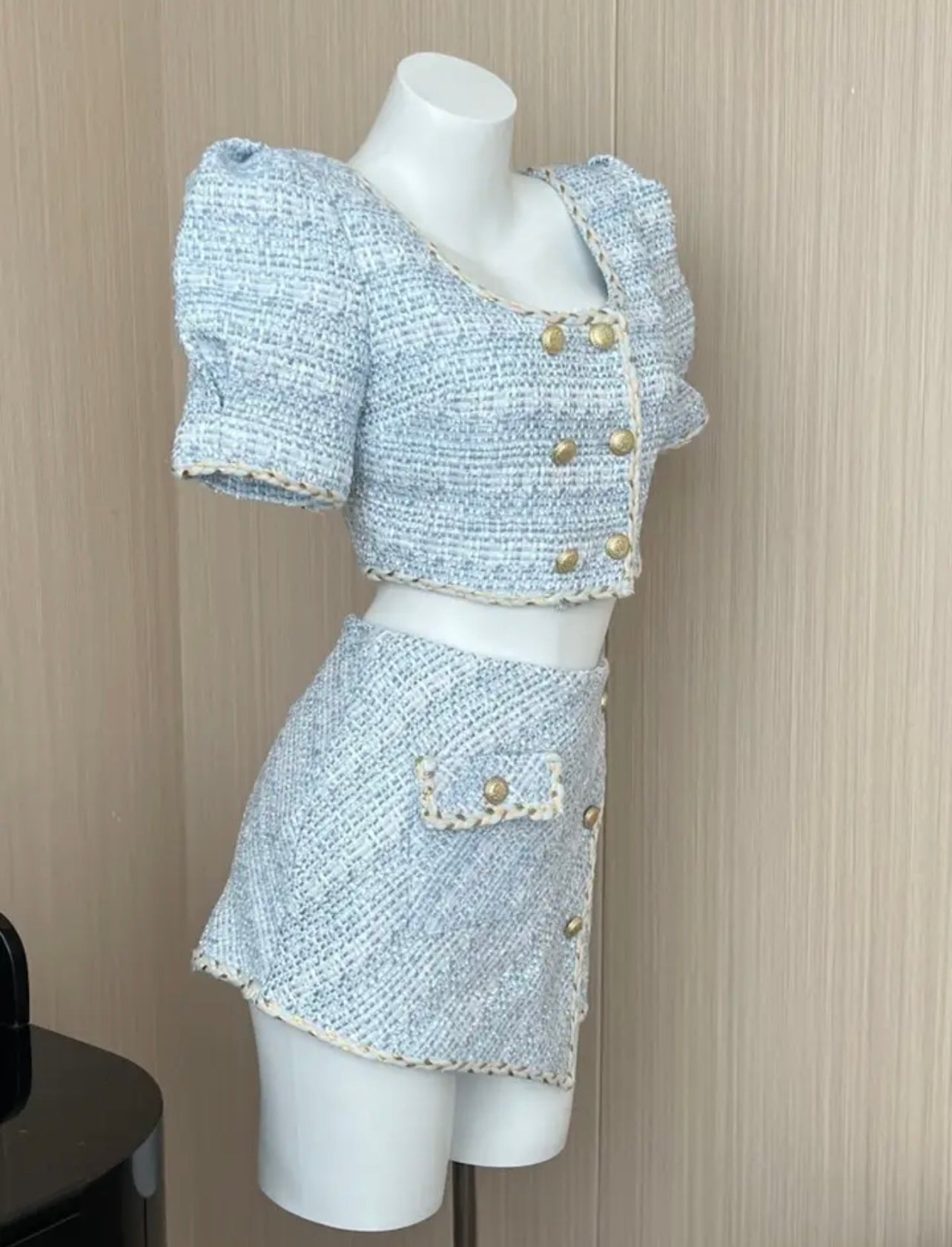 BABY BLUE TWEED TOP & SKIRT CO-ORD🩵