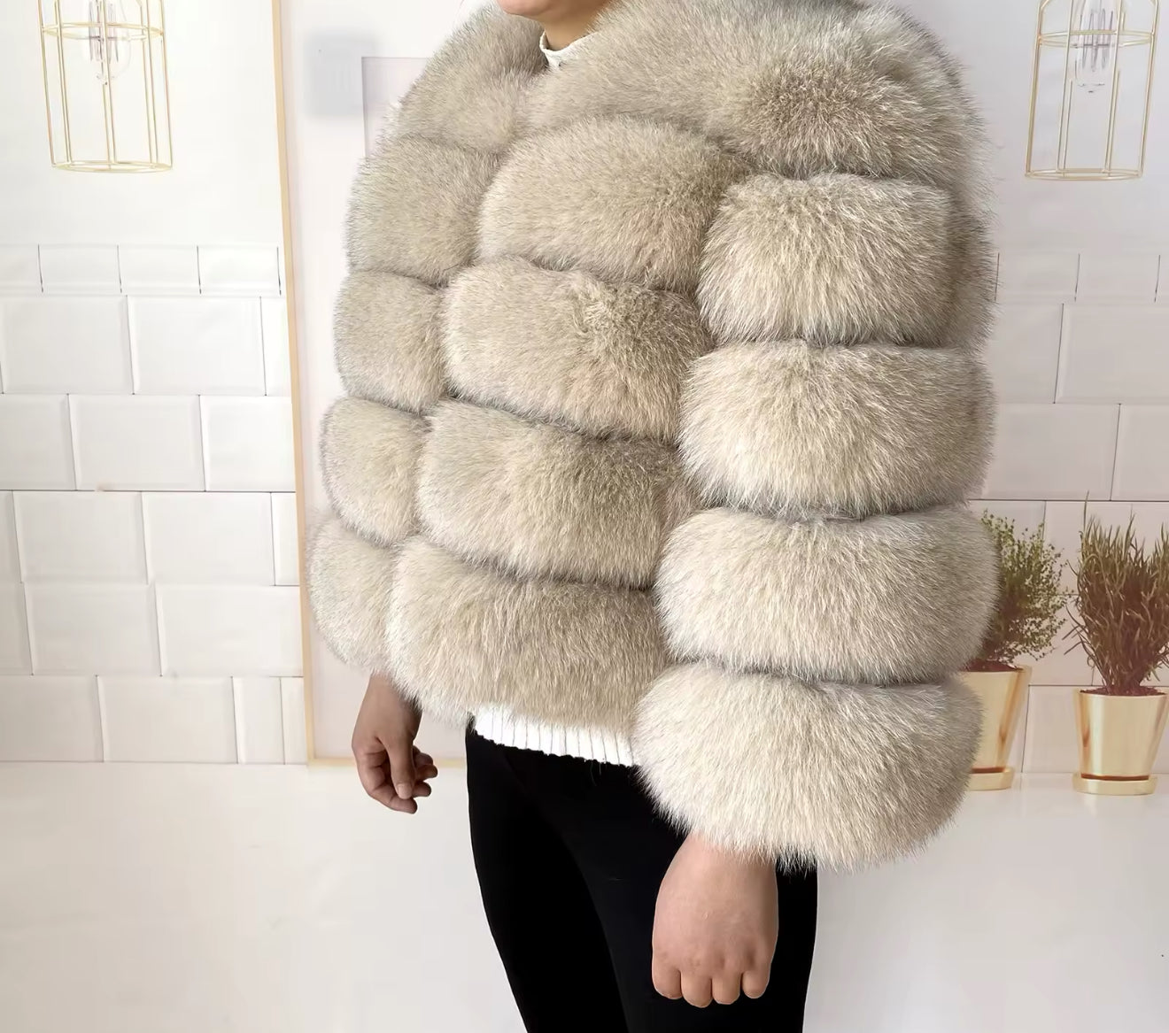 BEIGE FOX FUR COAT