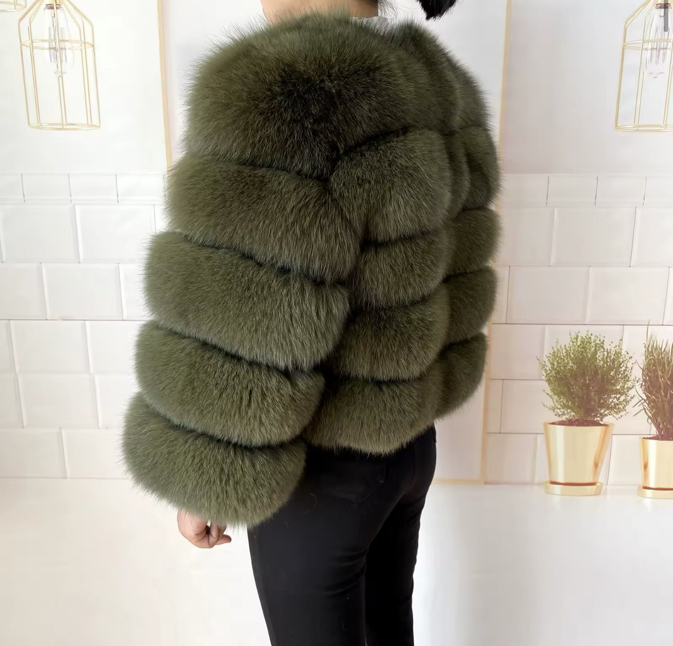 ARMY GREEN FOX FUR COAT