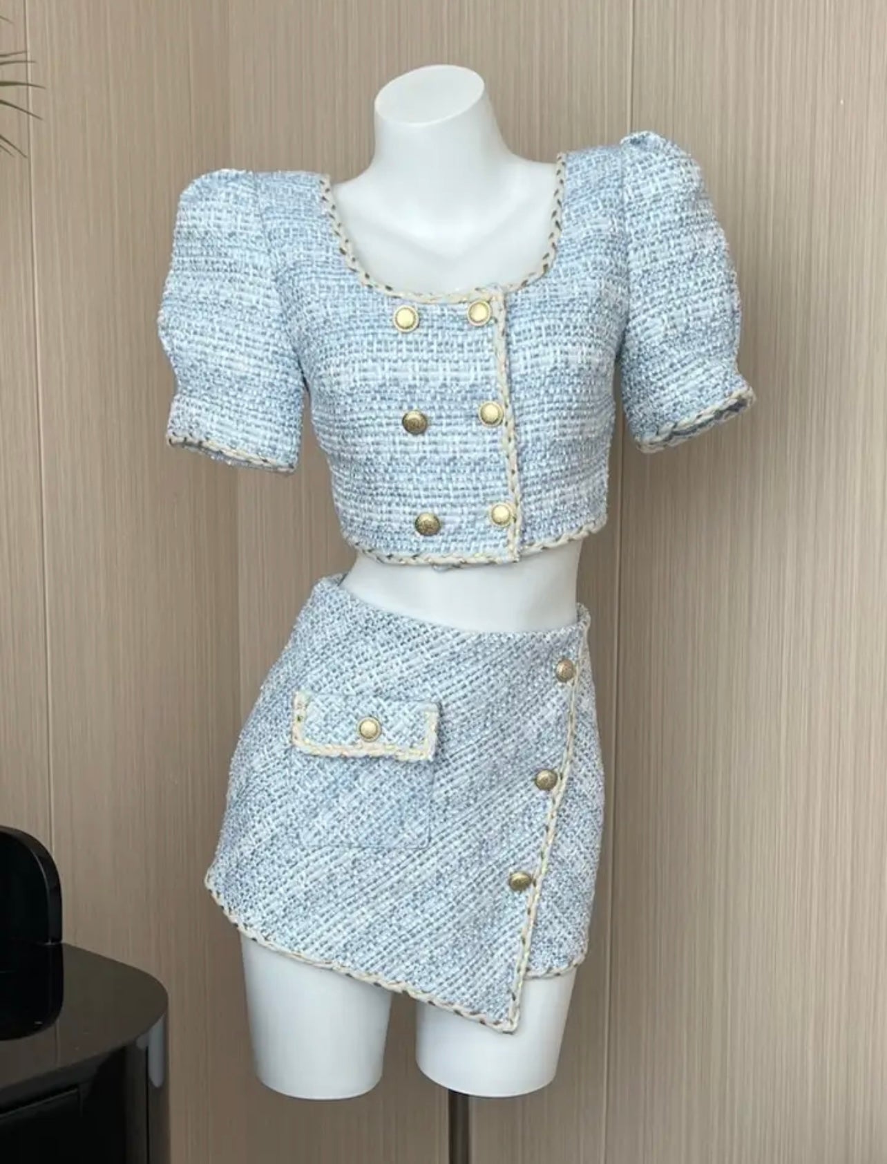 BABY BLUE TWEED TOP & SKIRT CO-ORD🩵