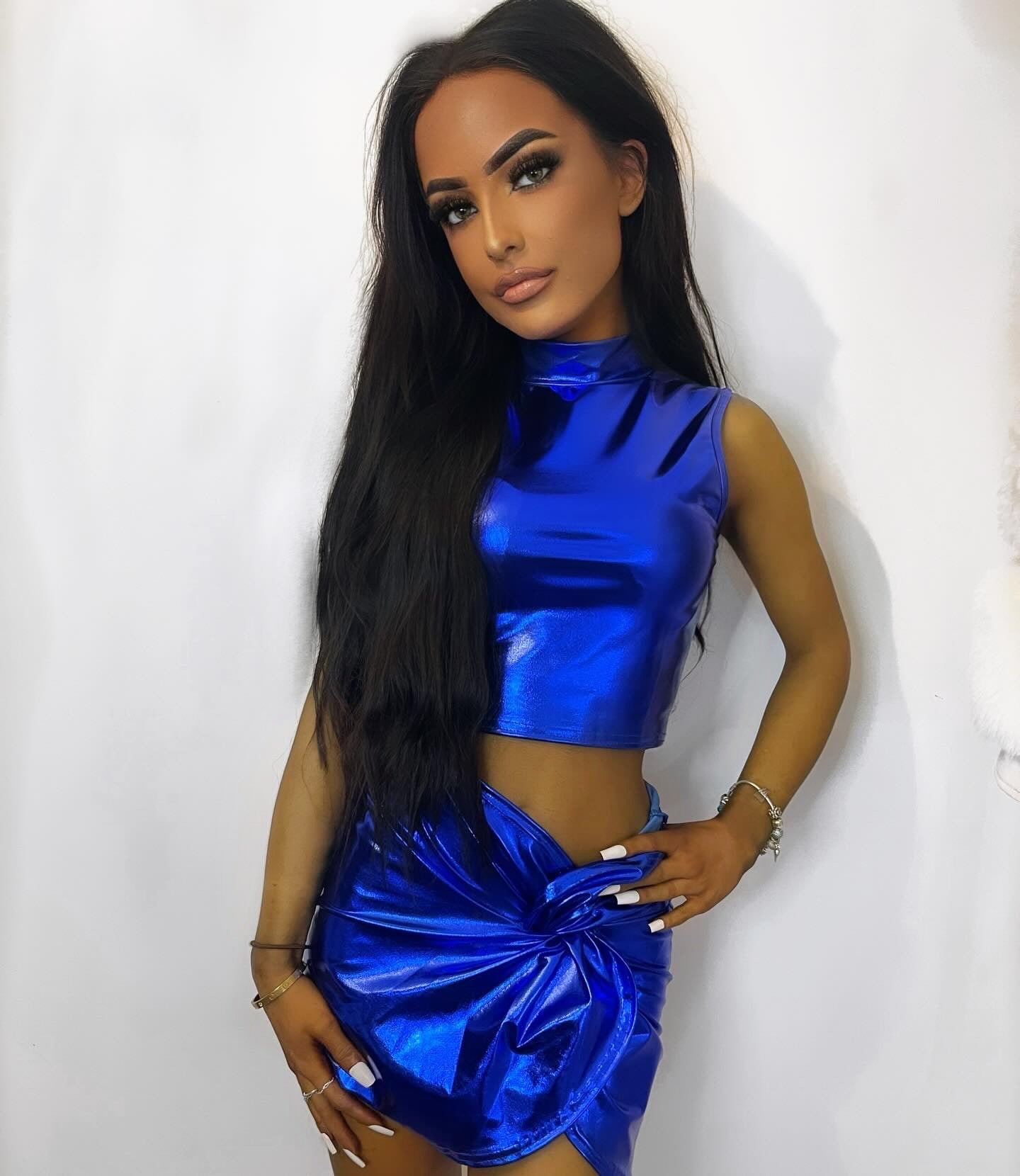 BLUE METALLIC TOP AND SKIRT SET💙