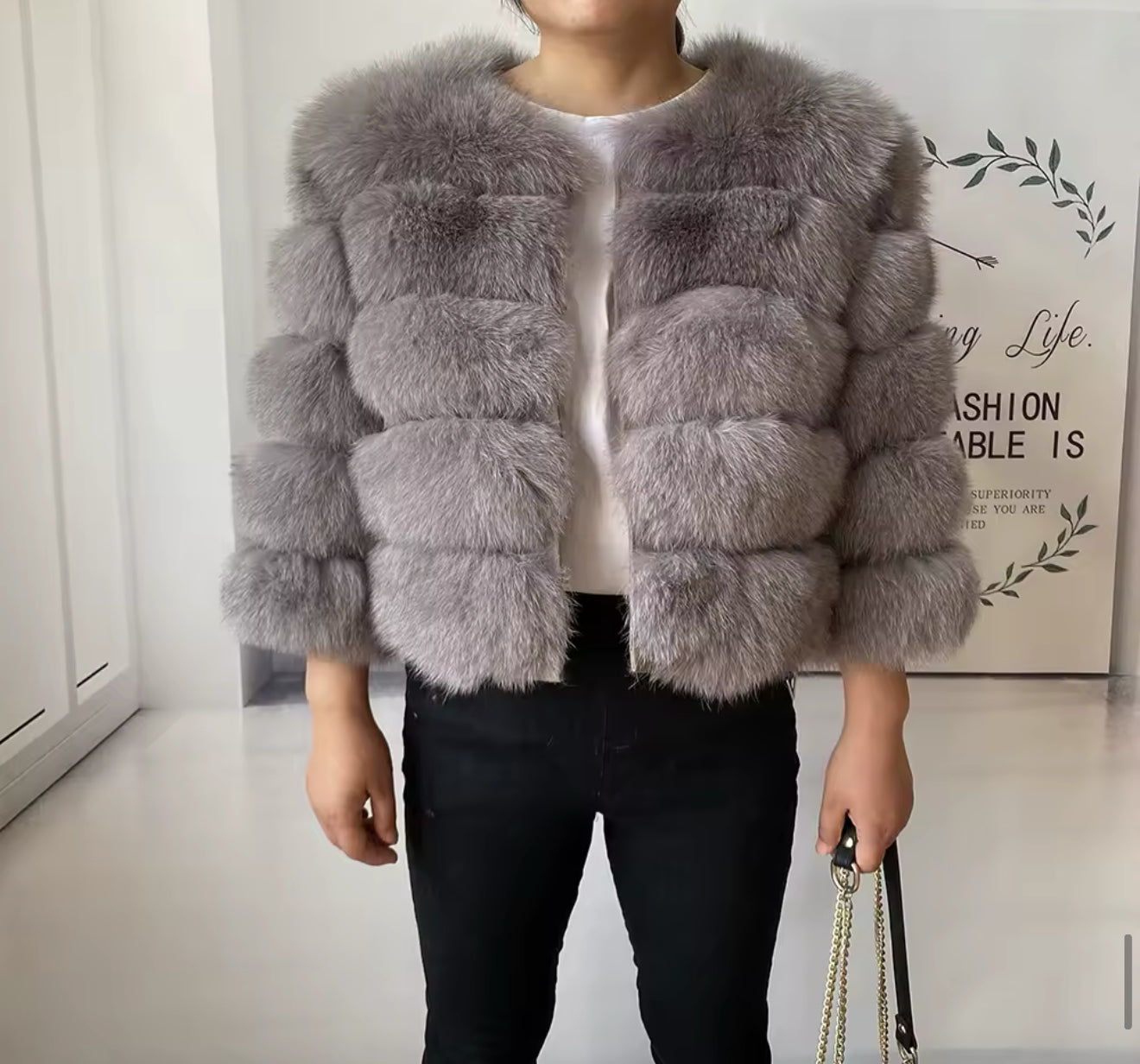 LIGHT GREY FOX FUR COAT