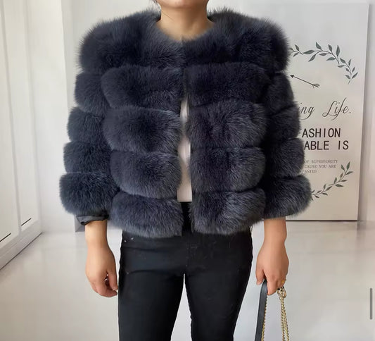 GREY FOX FUR COAT