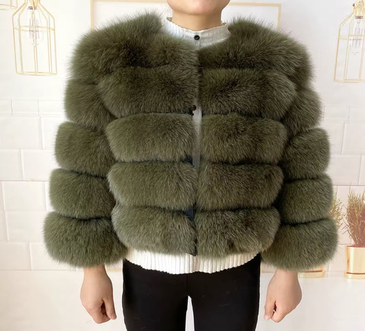 ARMY GREEN FOX FUR COAT