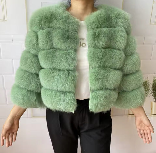 LIGHT GREEN FOX FUR COAT