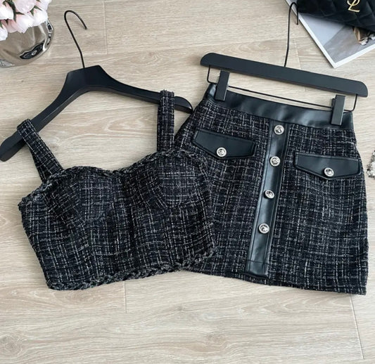BLACK TWEED TOP & SKIRT CO-ORD🖤