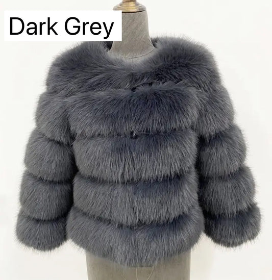 DARK GREY FAUX FUR COAT🎀
