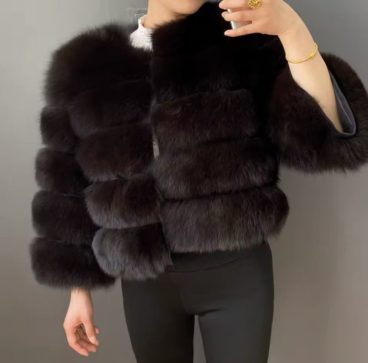 DARK BROWN FOX FUR COAT