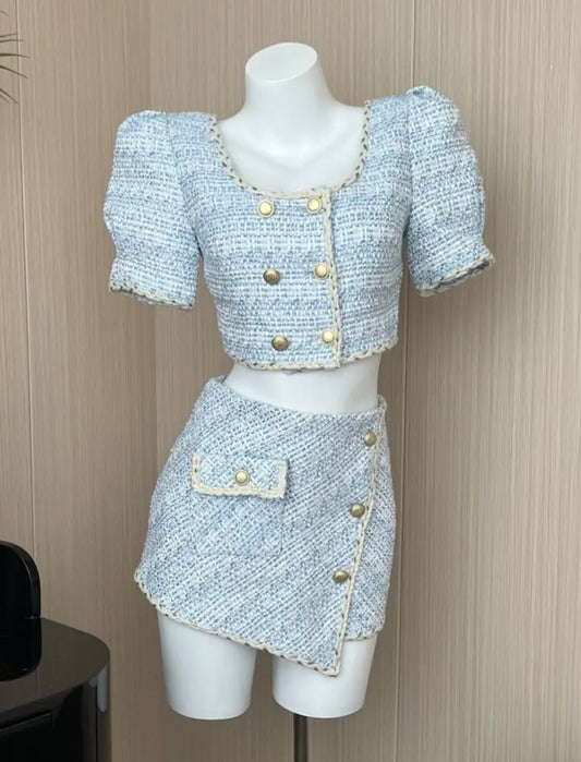 BABY BLUE TWEED TOP & SKIRT CO-ORD🩵