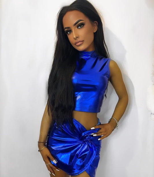BLUE METALLIC TOP AND SKIRT SET💙