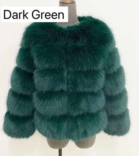 DARK GREEN FAUX FUR COAT🎀