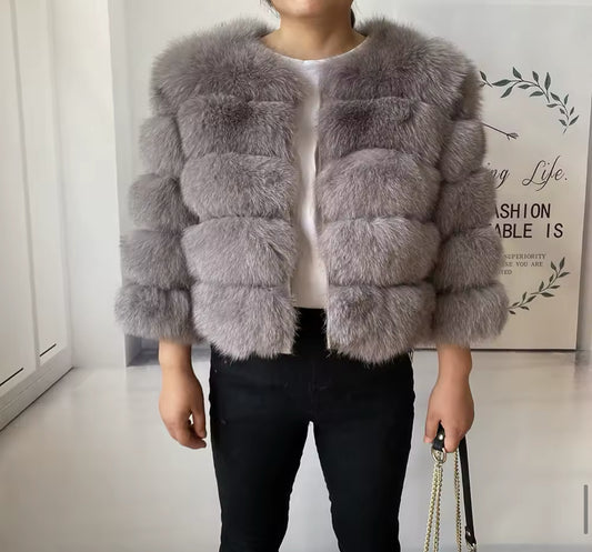 LIGHT GREY FOX FUR COAT